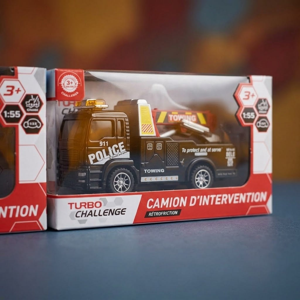 Pull Back Emergency Truck 1:55 Scale Metal 12 cm - close-up