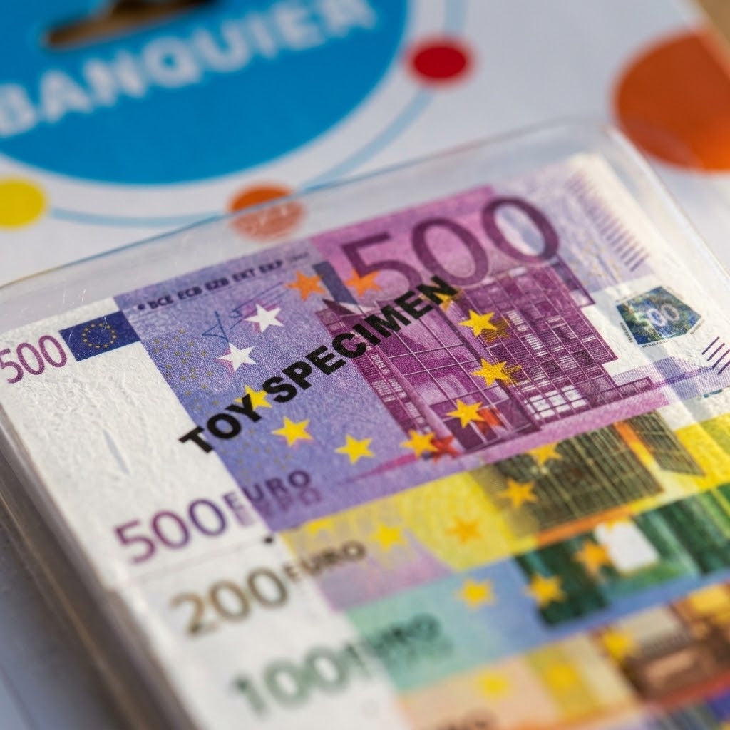 Play Money Set, Euro Notes & Coins - close-up