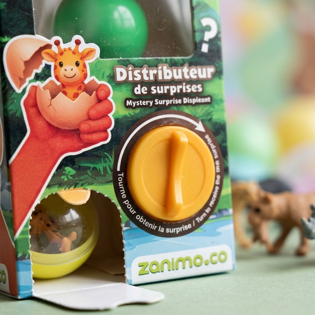 Capsule Dispenser with 6 Surprise Wild Animal Figures - close-up
