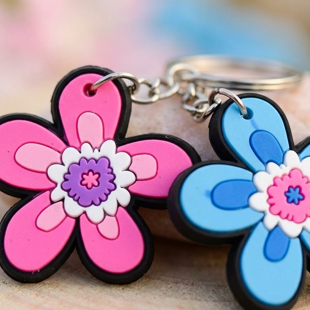 Flower Keychain Colourful Floral Keyring - close-up
