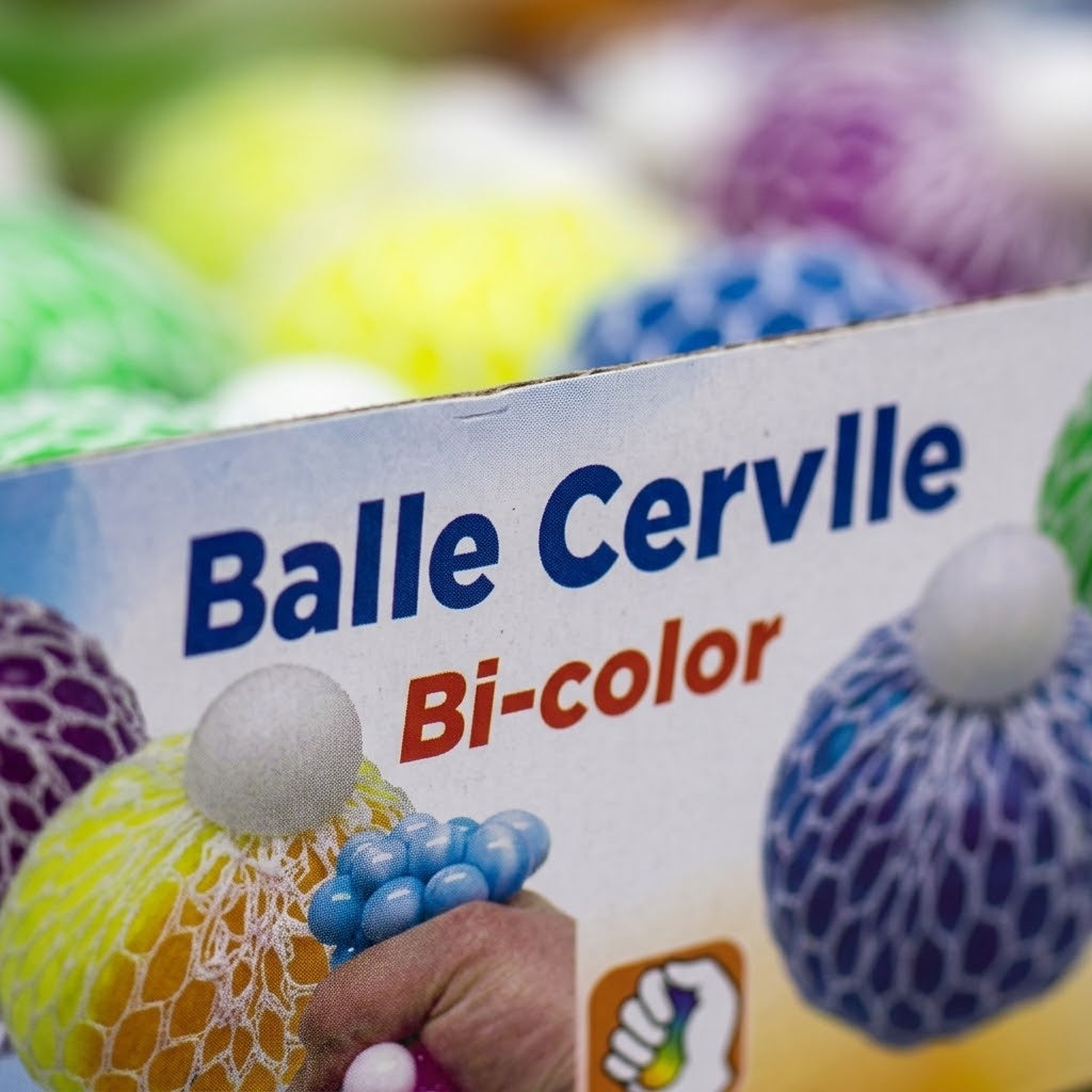 Two-Colour Brain Squeeze Ball Stress Ball 6 cm - close-up