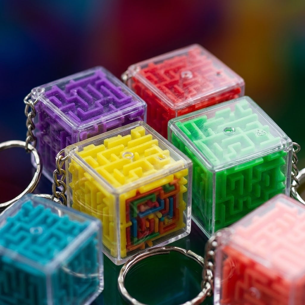 3D Maze Cube Puzzle Keychain – Brain Teaser 3 cm - close-up