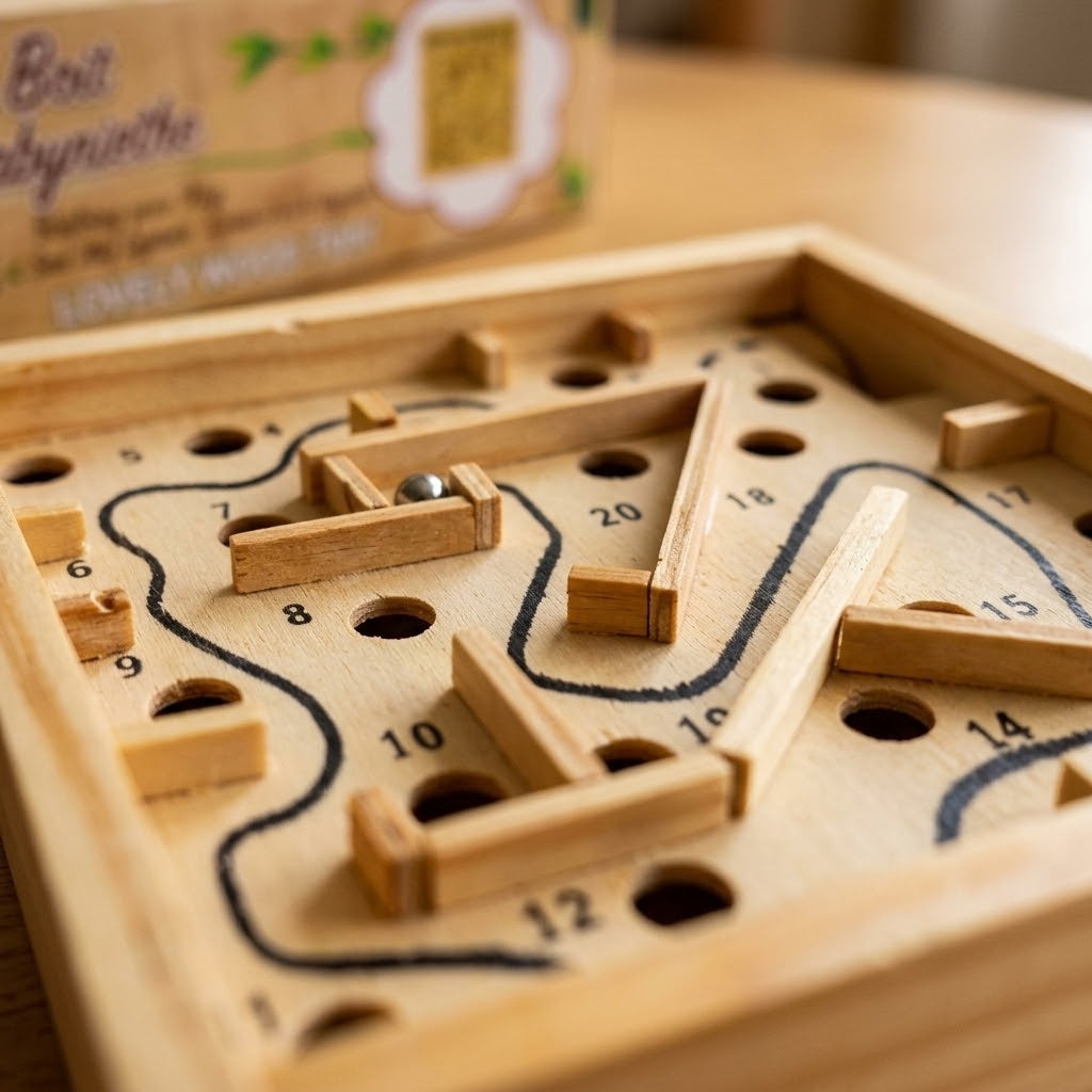 Wooden Maze Game 11.5 cm Ball Labyrinth Puzzle - close-up