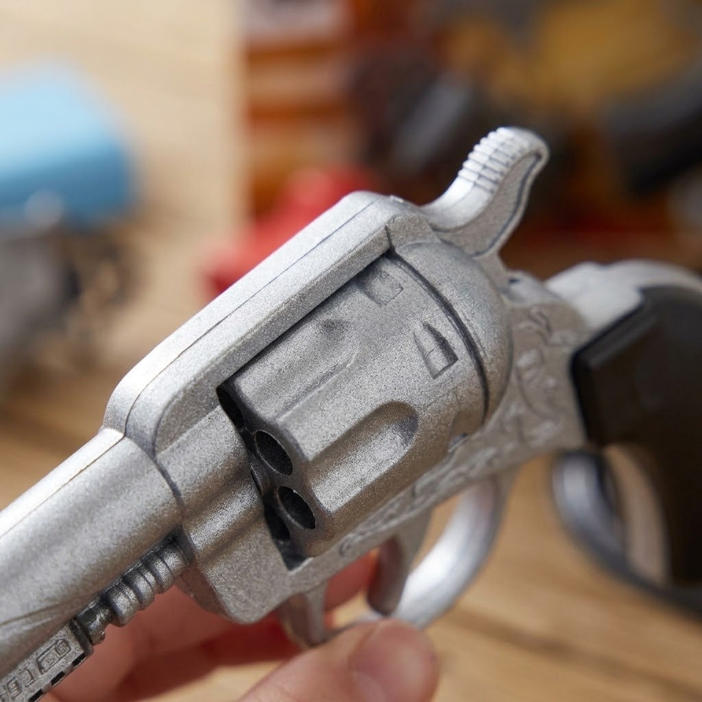 Cowboy Toy Gun Set with Mask, Star & Bullets - close-up