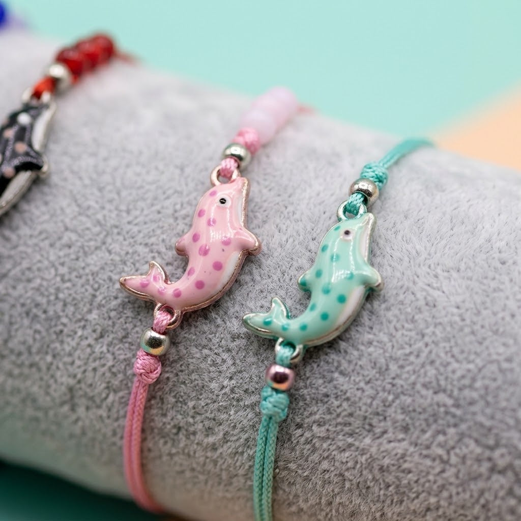 Dolphin Metal Bead Bracelet for Kids - close-up