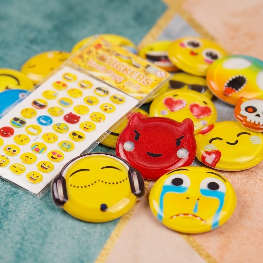 Funny Emoji 3D Puffy Stickers Sheet of 32 - close-up