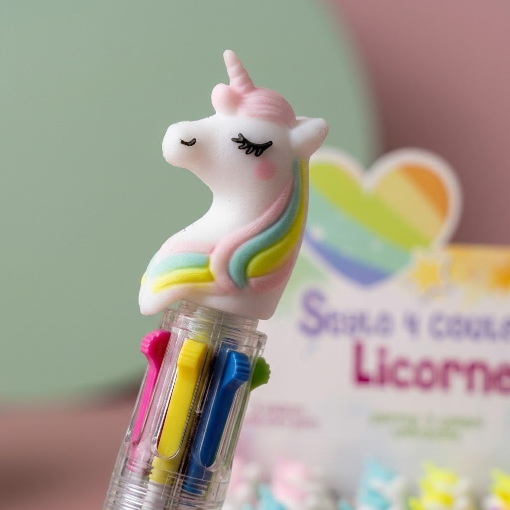 Unicorn 4-Colour Ballpoint Pen Party Favours - close-up