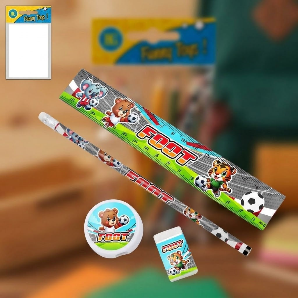 Football Stationery Set 4 Pieces with 15 cm Ruler - close-up