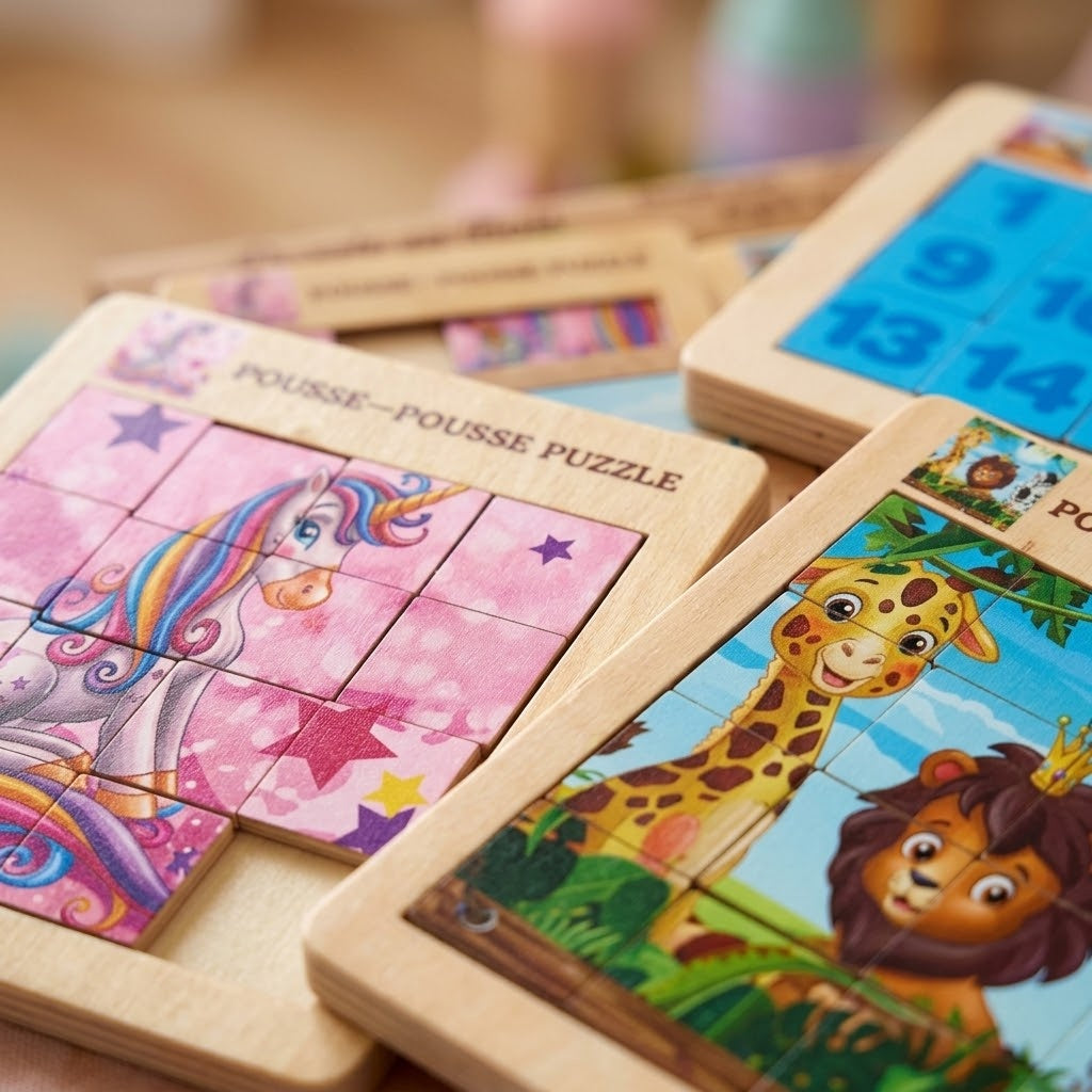 Wooden Sliding Puzzle 16 x 15 cm Brain Teaser - close-up