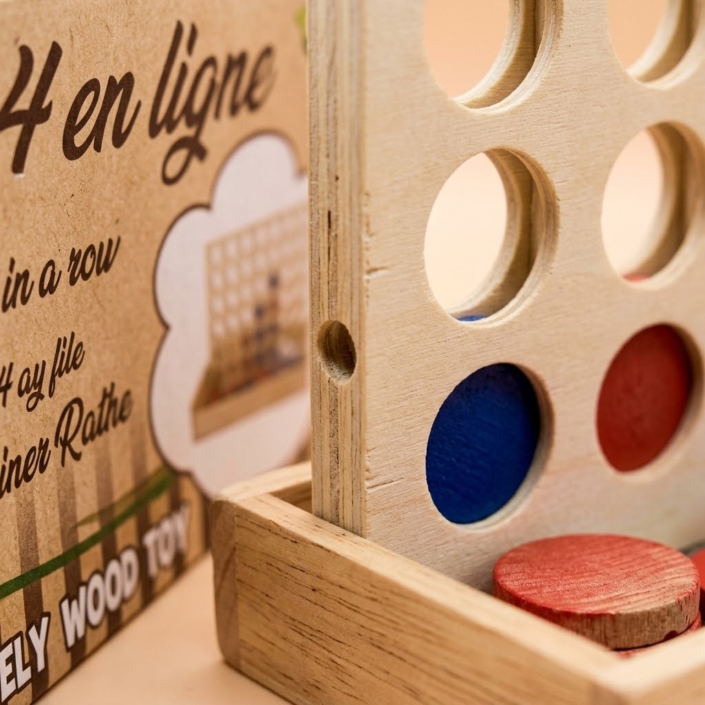 Wooden Connect 4 Game Four in a Row - close-up