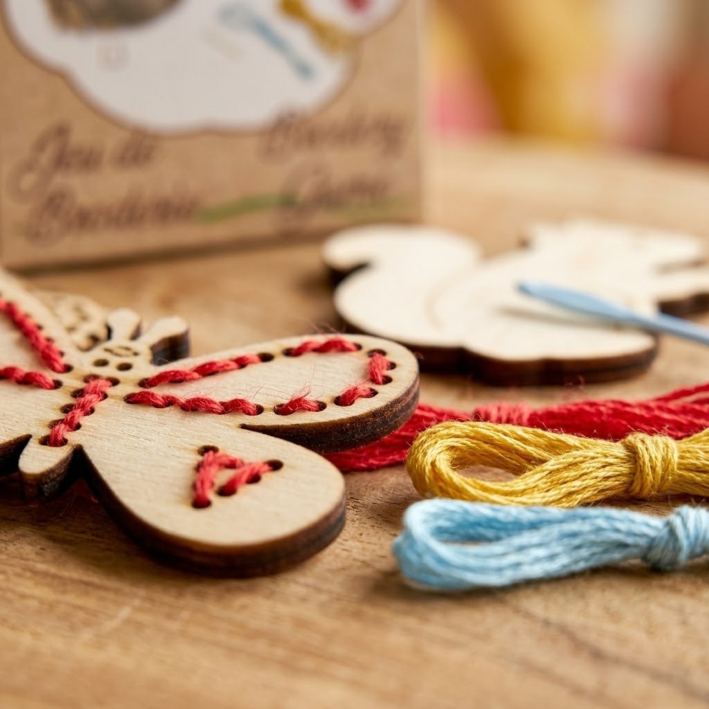 Wooden Embroidery Kit 12 cm Kids Craft Set - close-up