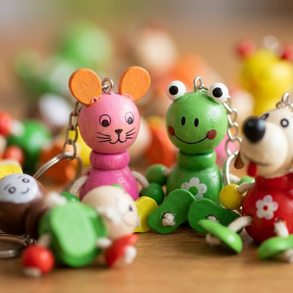 Wooden Animal Keychain 5 cm Eco Key Ring - close-up
