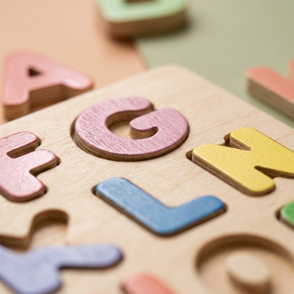 Wooden Alphabet or Numbers Puzzle 30 x 21 cm - close-up
