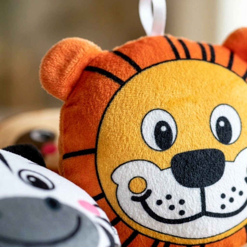 Animal Head Plush 15 cm Lion, Zebra, Sloth & Monkey - close-up