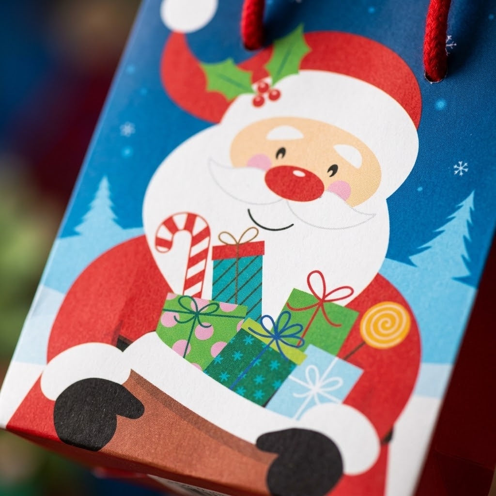 Santa Claus Paper Gift Bag with Handles 17 x 12.5 cm - close-up