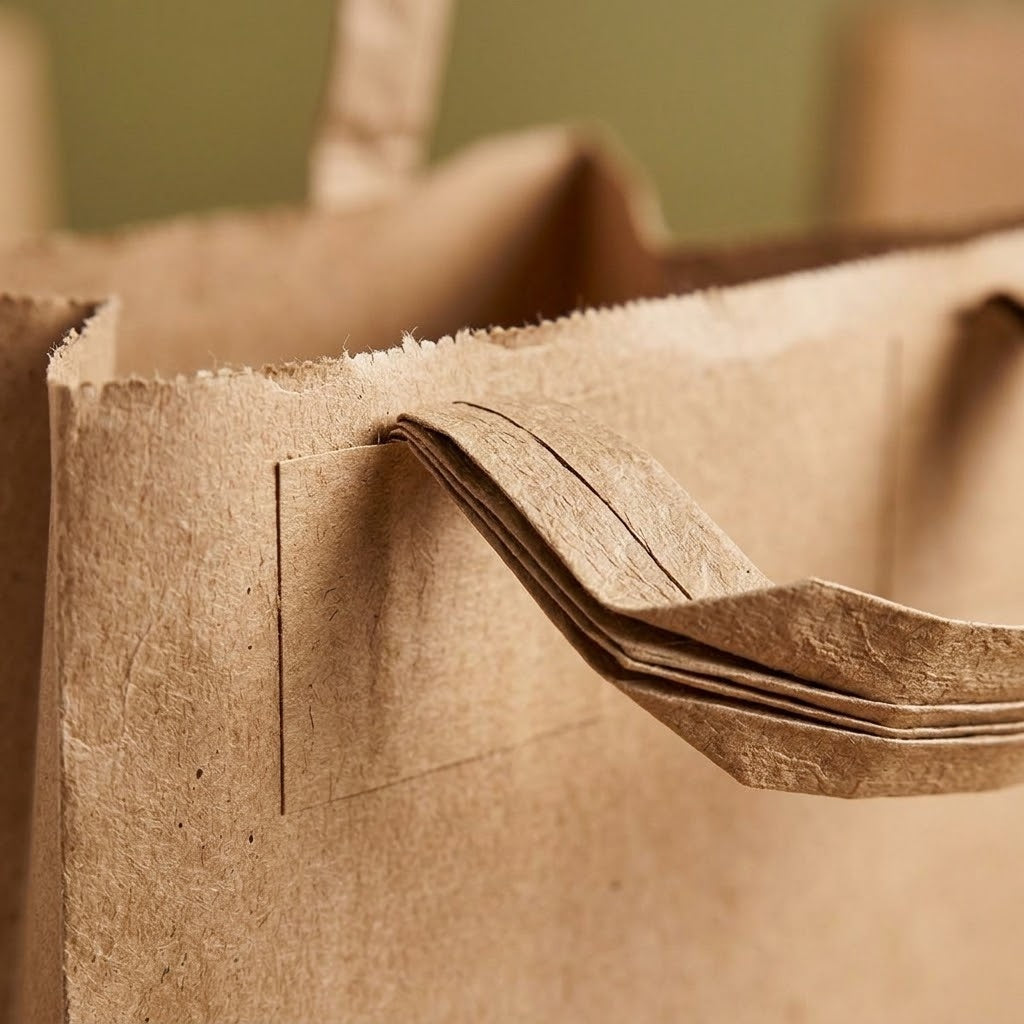 Kraft Paper Food Bags with Flat Handle 26 x 14 x 32 cm - close-up