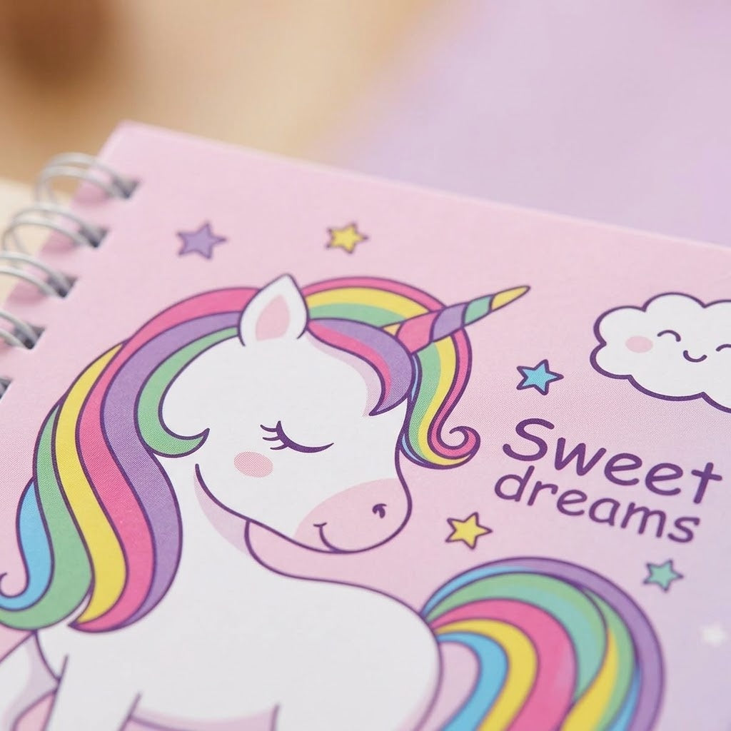 Unicorn Spiral Notebook with Pen Kids Gift Set - close-up