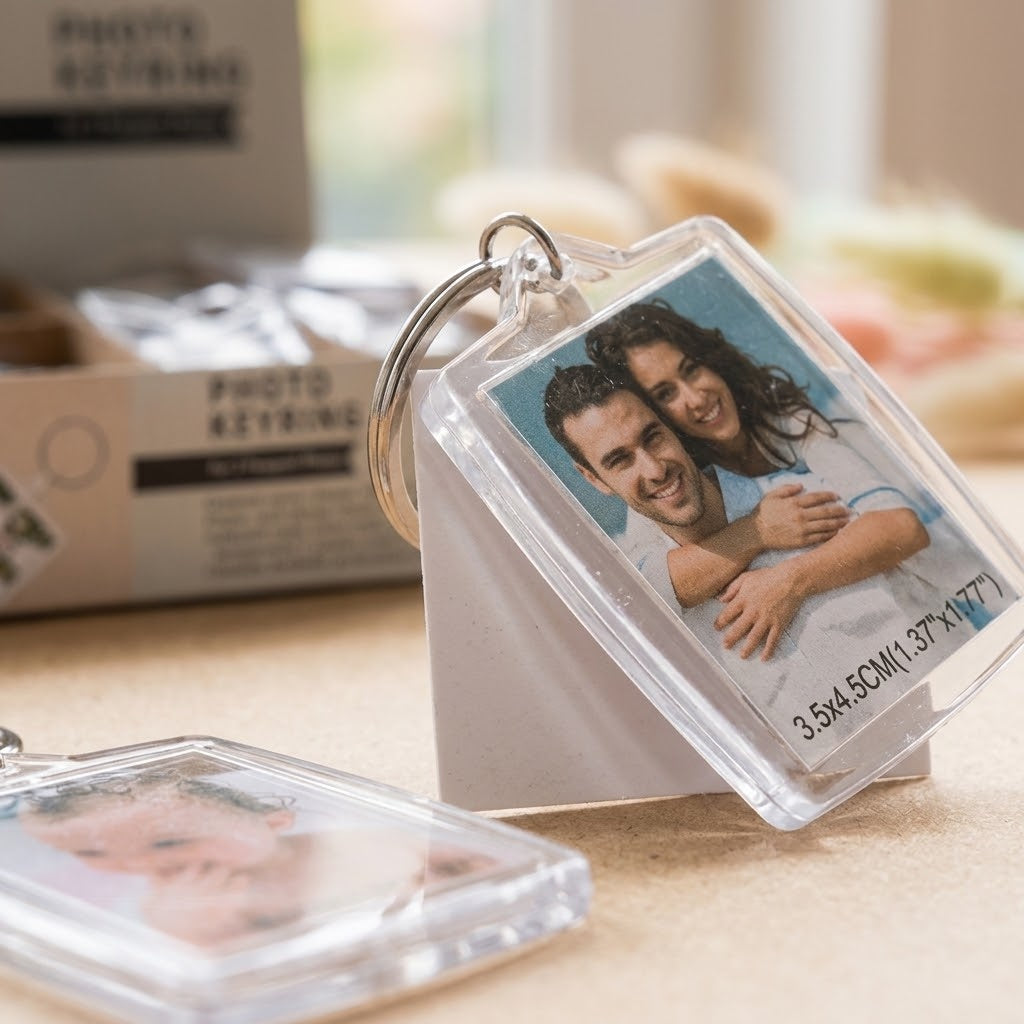 Acrylic Photo Keychain for 2 Photos Insert Key Ring - close-up