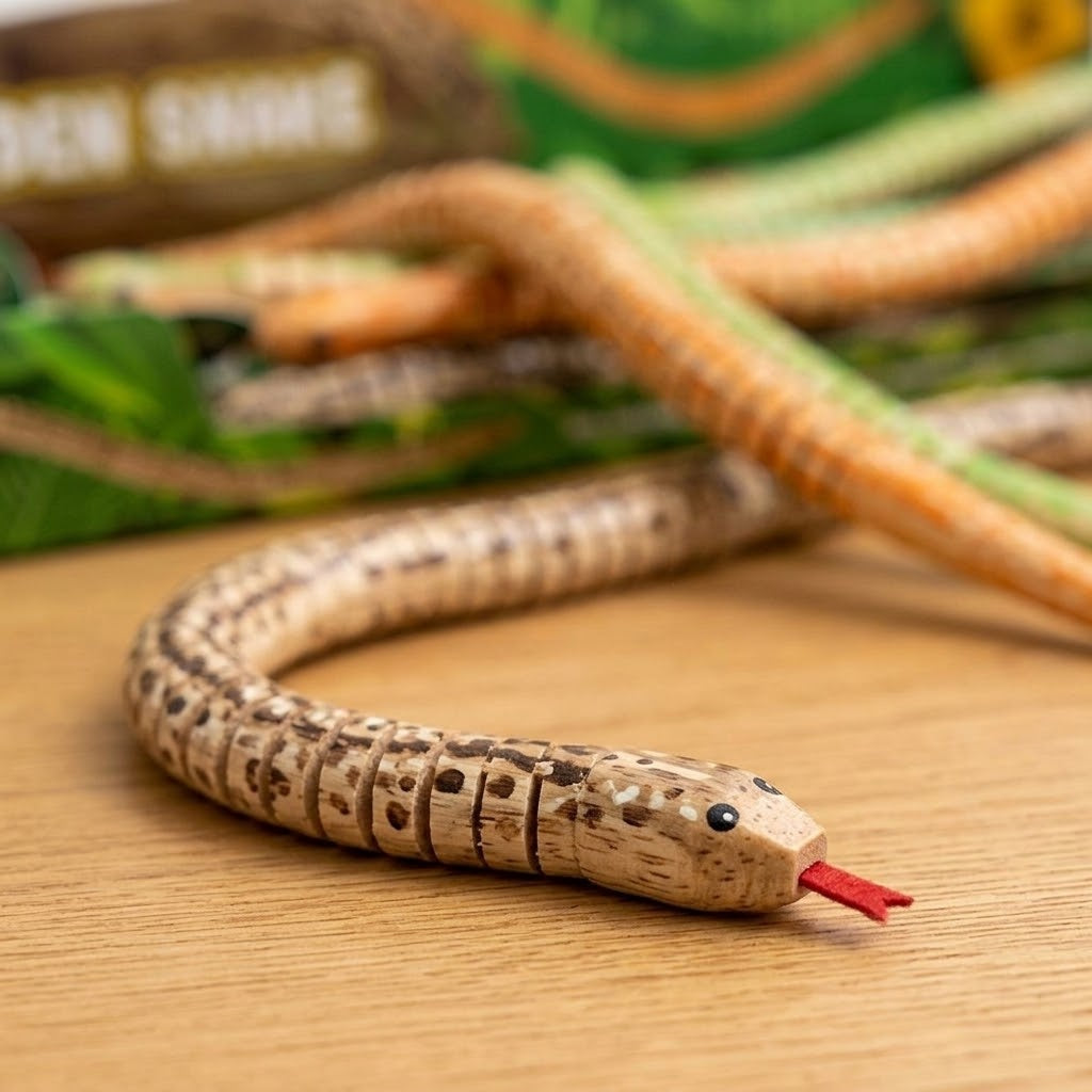 Wooden Articulated Wiggly Snake Toy 50 cm - close-up