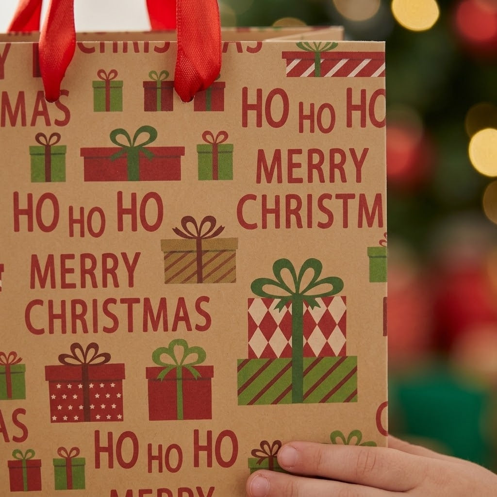 Ho Ho Ho Large Kraft Christmas Gift Bag 26 x 32 cm - close-up