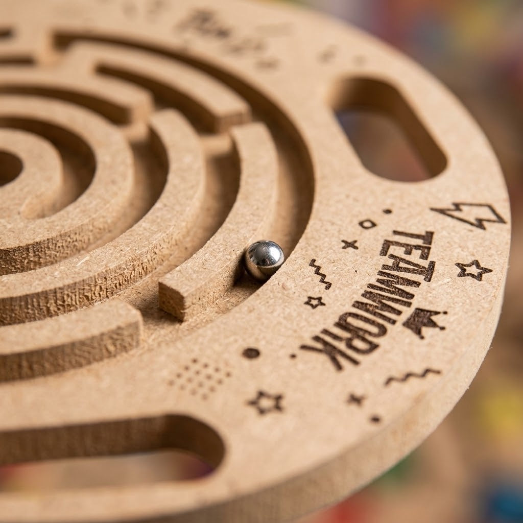Giant Wooden Maze Disc 34 cm Ball Labyrinth Game - close-up