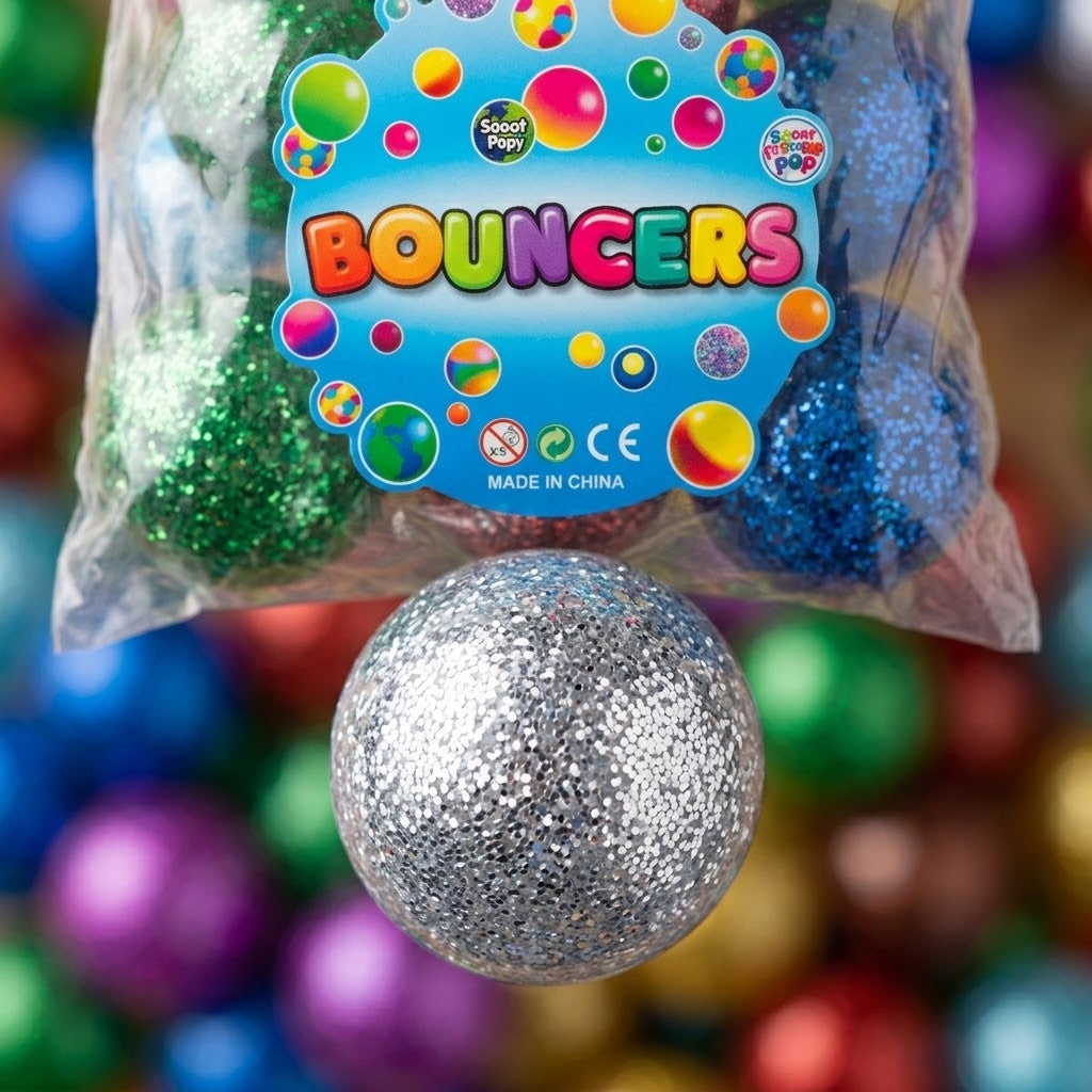 Glitter Bouncy Ball Super Ball Bag of 100 32 mm - close-up