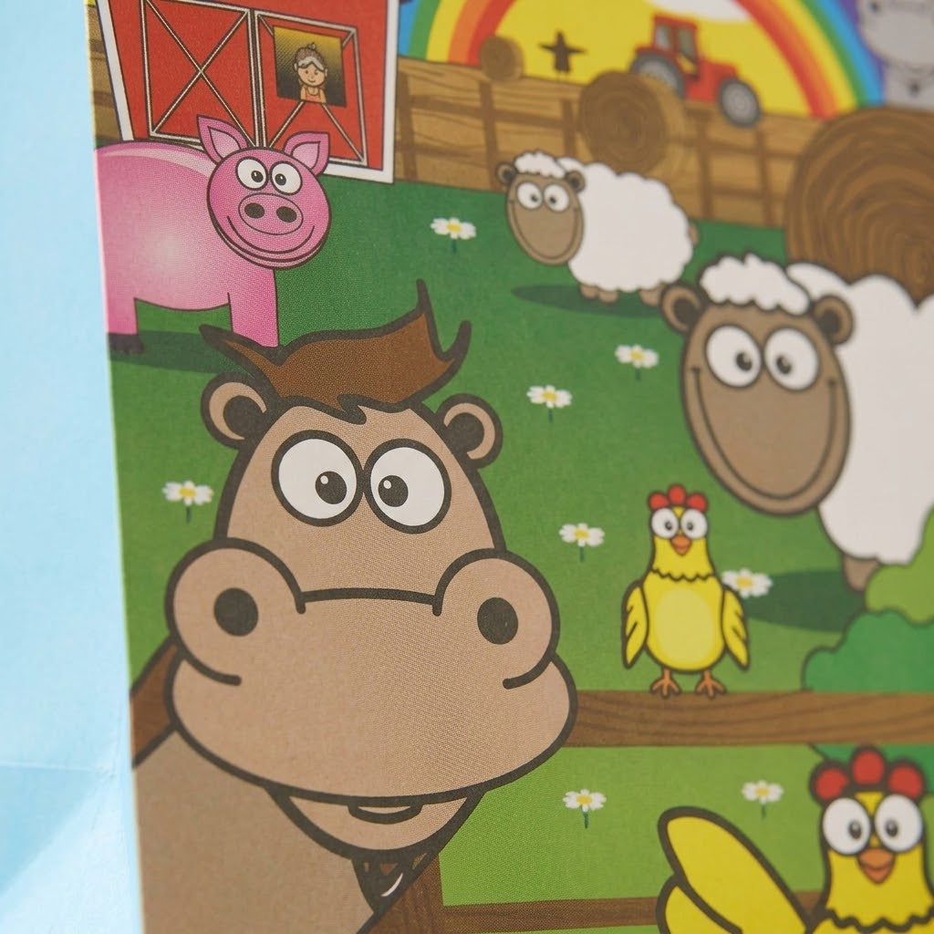 Farm Animal Paper Party Bag with Handles - close-up