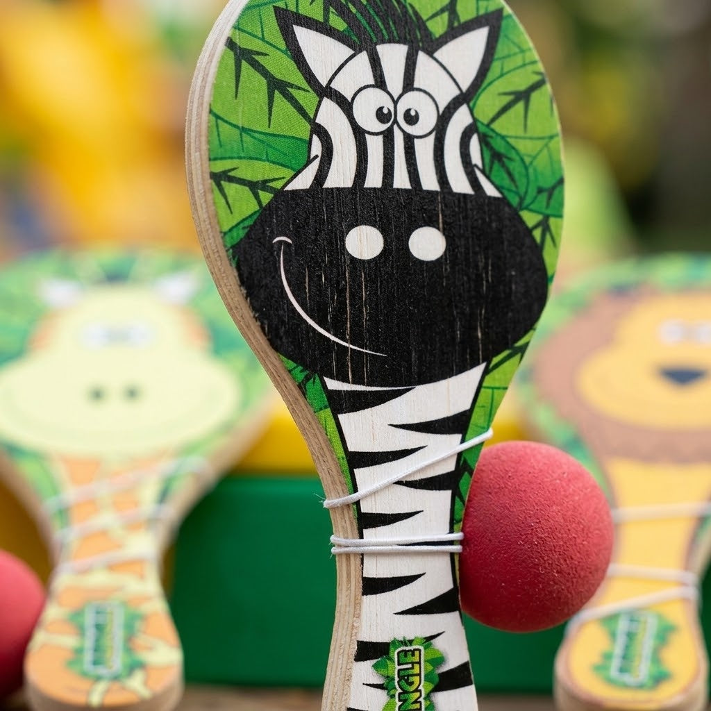 Wooden Paddle Ball Game Jungle Animals 22 x 10 cm - close-up