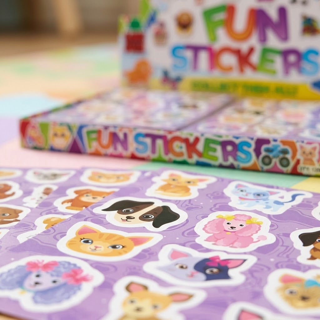 Dogs and Cats Stickers Sheet of 12 Party Favour - close-up