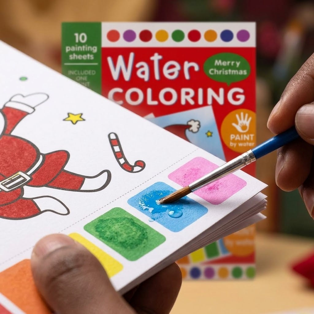 Christmas Water Painting Set 10 Sheets with Brush - close-up