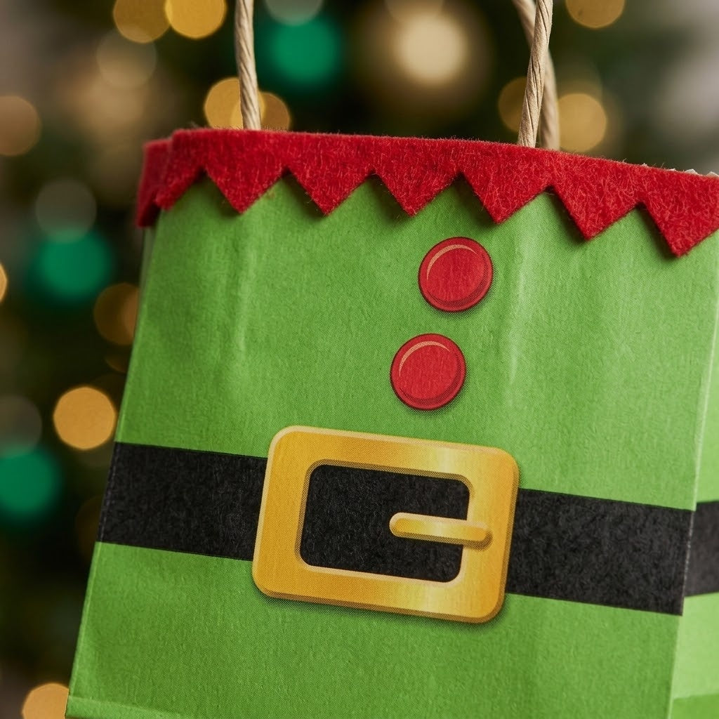 Elf Jacket Paper Gift Bag Christmas - close-up