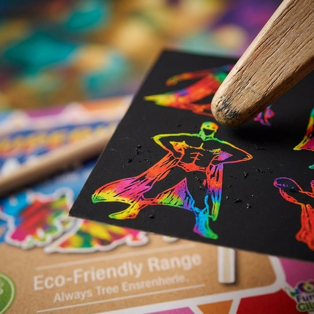 Superhero Scratch Art Kit Kraft Pouch with Stencil - close-up