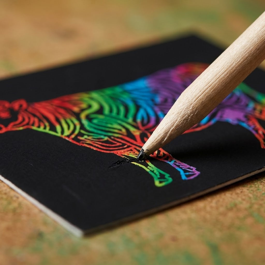 Farm Animals Scratch Art Kit Kraft Pouch with Stencil - close-up