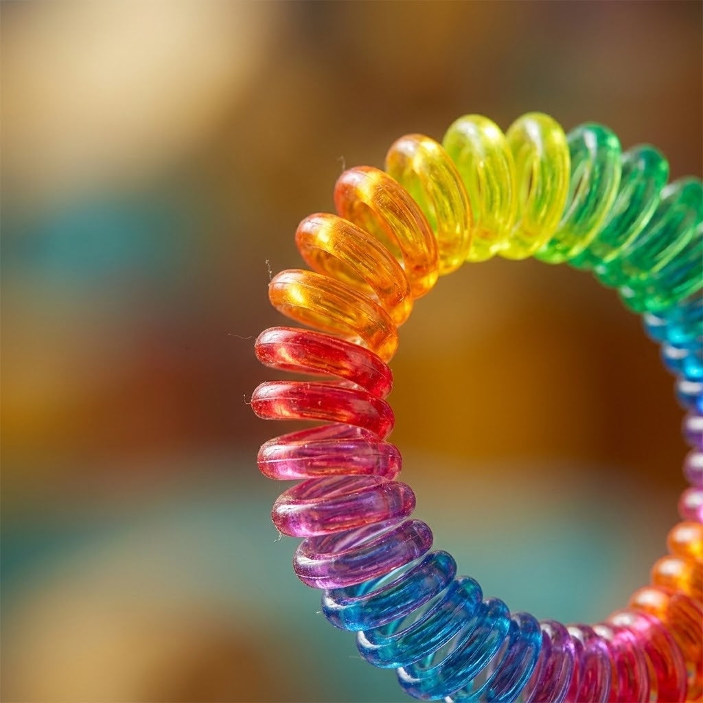 Rainbow Spiral Hair Elastic Coil Hair Tie - close-up