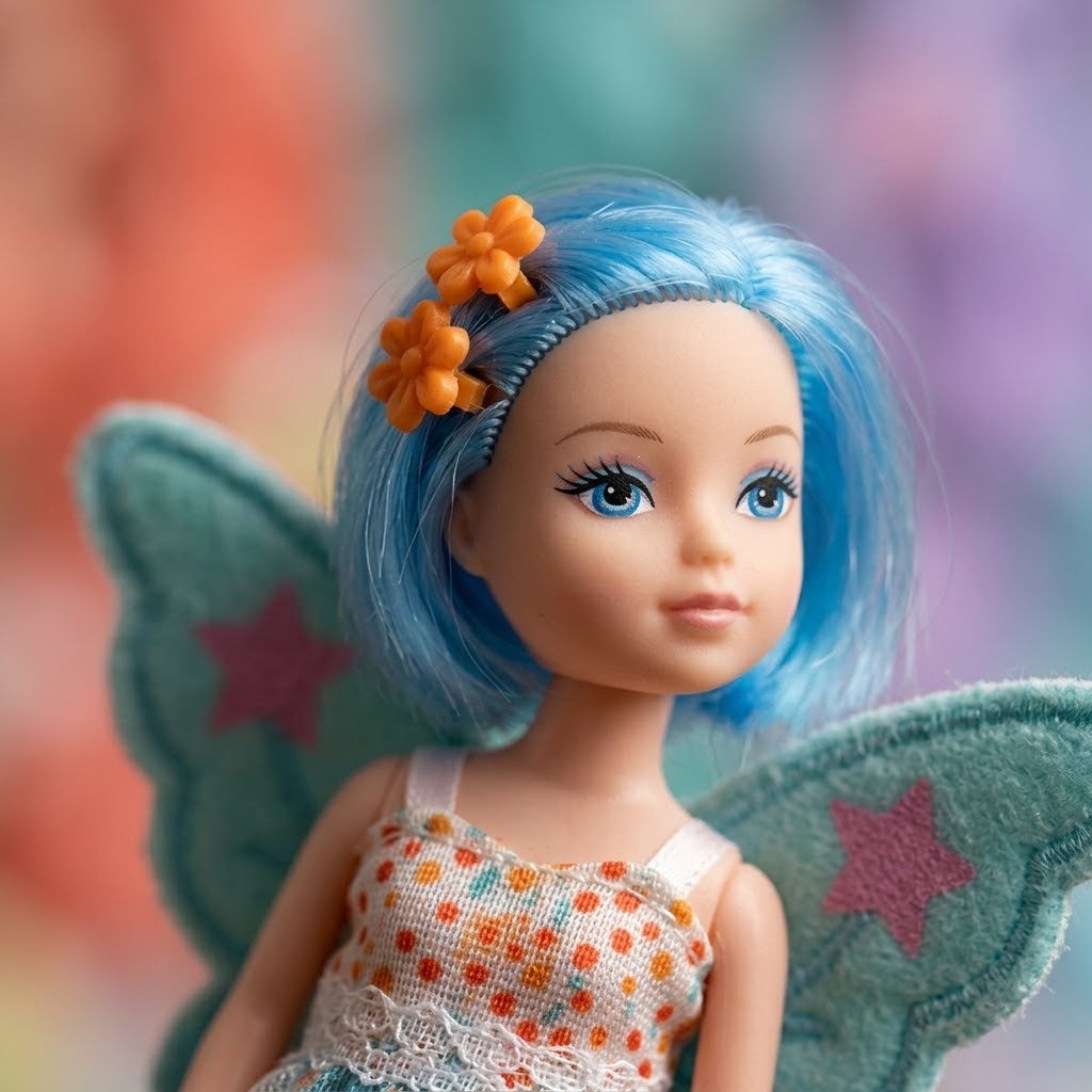 Fairy Doll 15 cm with Embroidered Fabric Wings - close-up