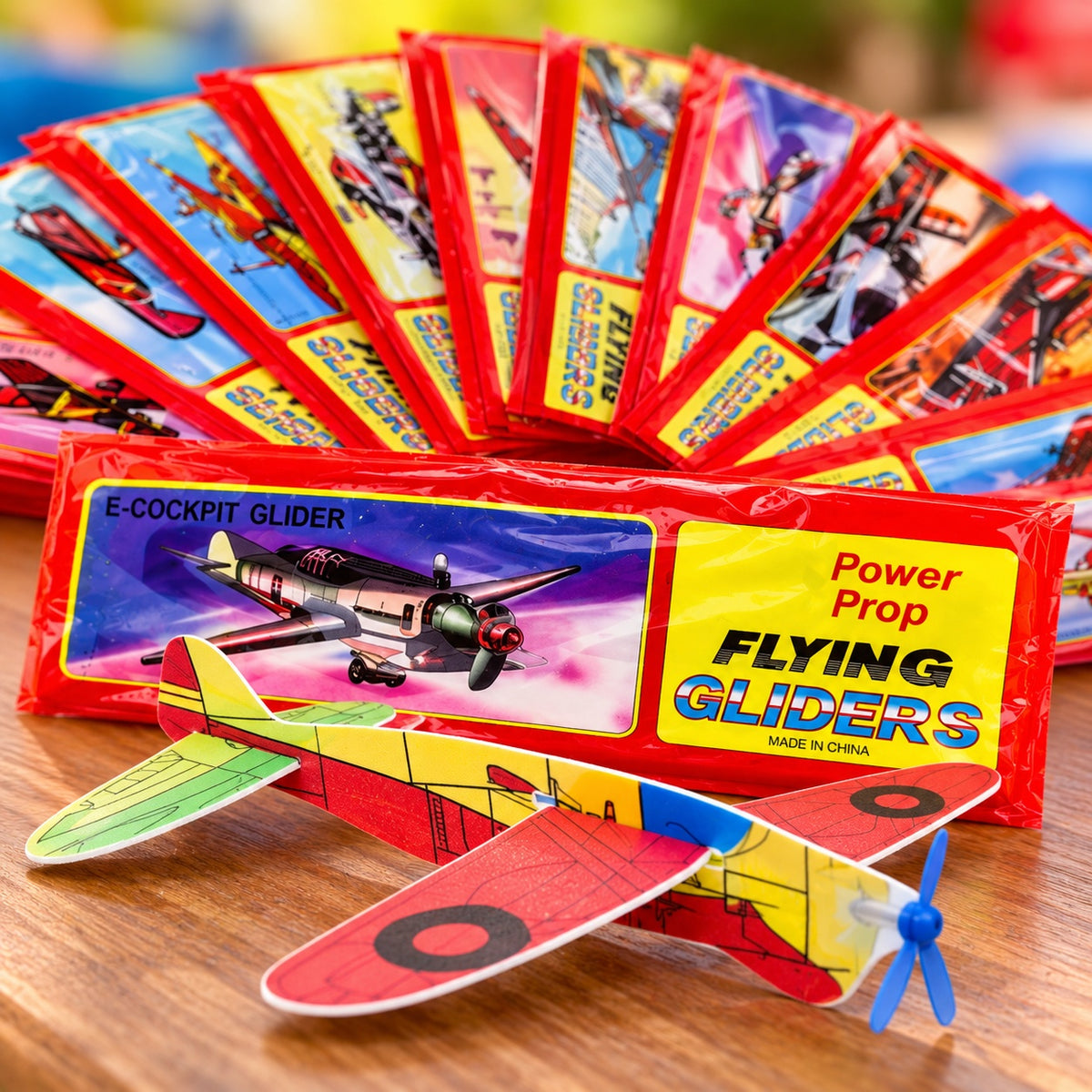 Polystyrene Glider Plane with Propeller 20 cm WWII - close-up