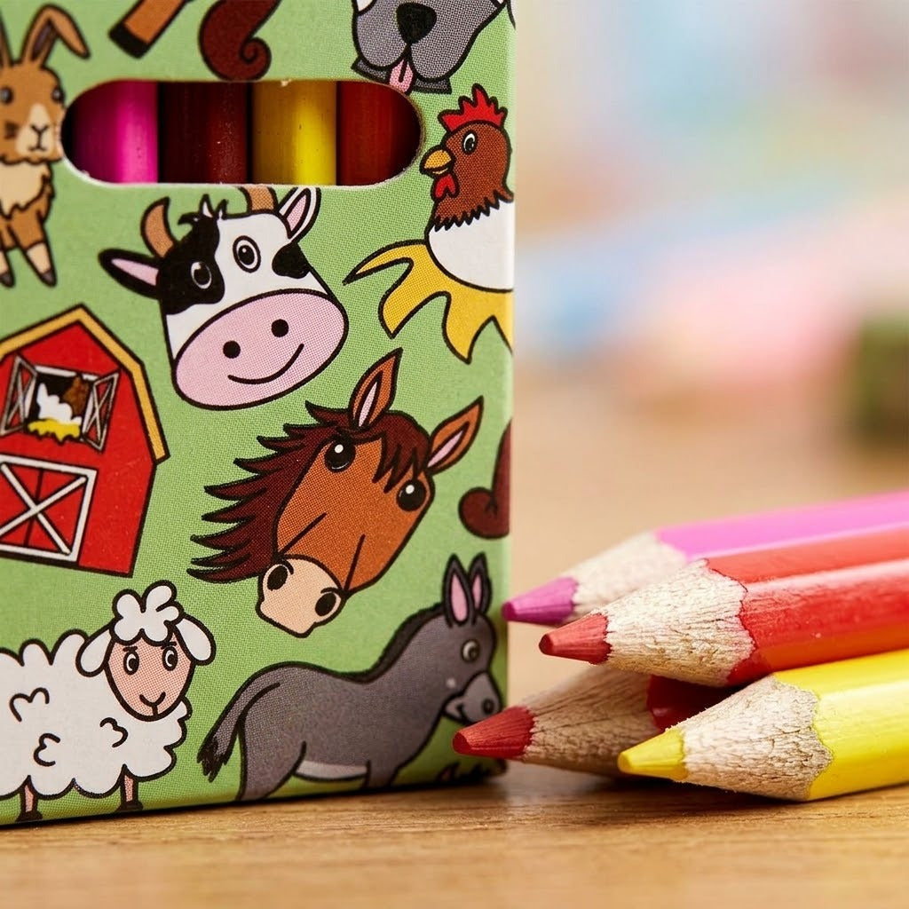 Farm Animals Coloured Pencils Box of 6 - close-up