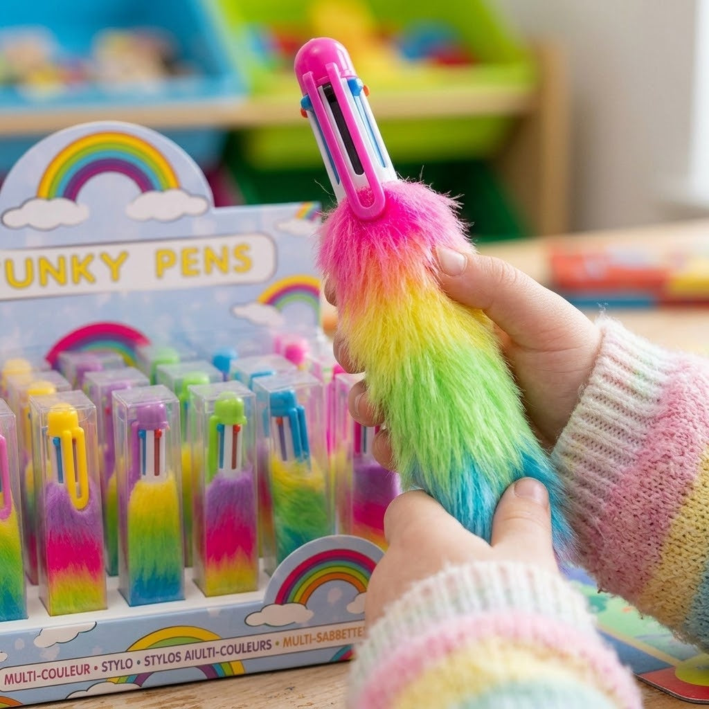 Fluffy 6-Colour Ballpoint Pen Novelty Multicolour Pen - close-up