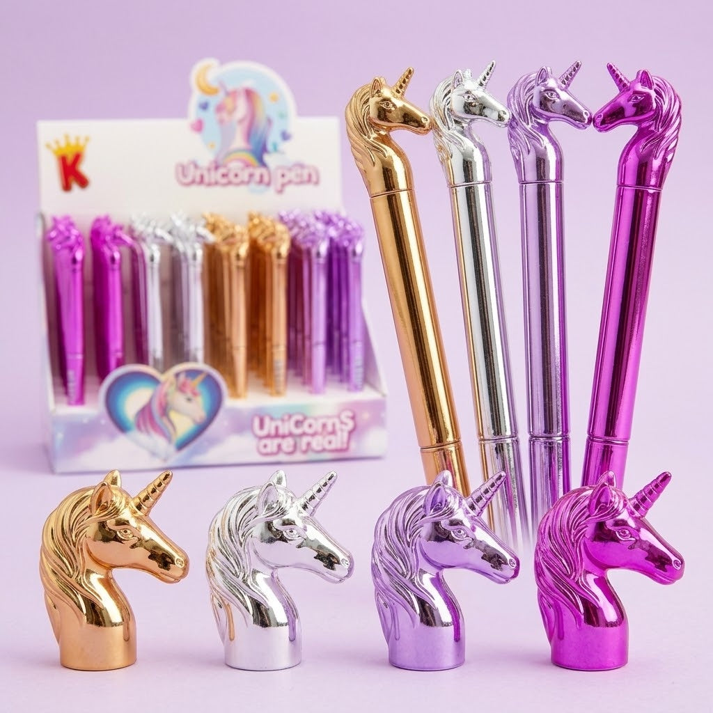 Metallic Effect Unicorn Pen Novelty Pen - close-up