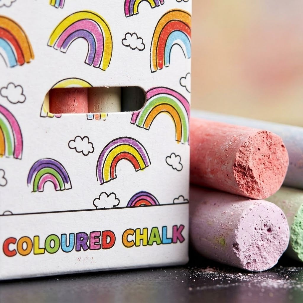 Coloured Chalk Box of 12 Kids Chalks - close-up
