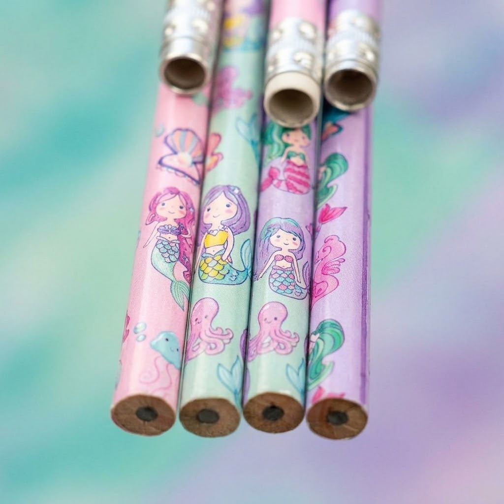 Mermaid Pencil with Eraser 18 cm Party Bag Filler - close-up