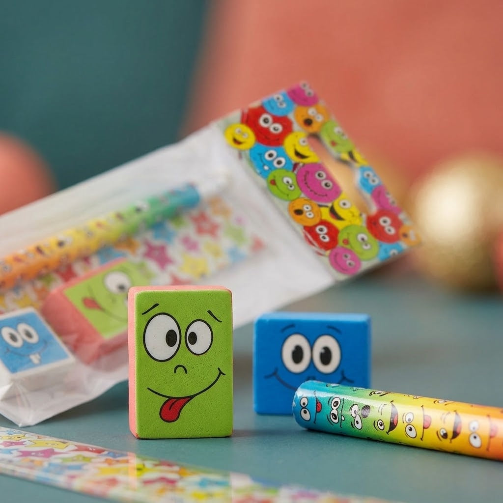 Smiley Face Stationery Set 4 Pieces Party Favours - close-up