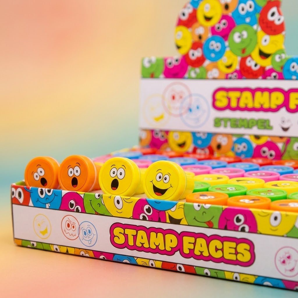 Funny Face Emoji Stamp for Kids Party Favours - close-up