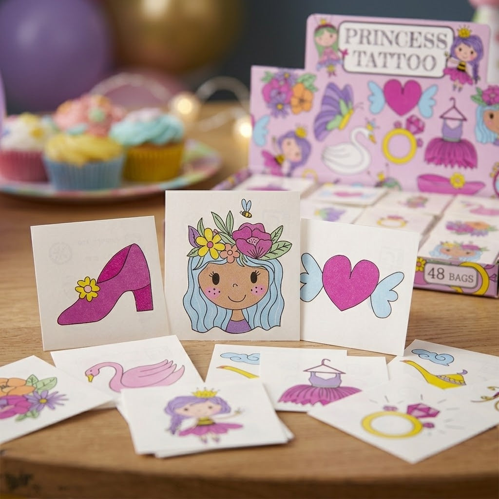 Princess Temporary Tattoos Pack of 12 Party Favours - close-up
