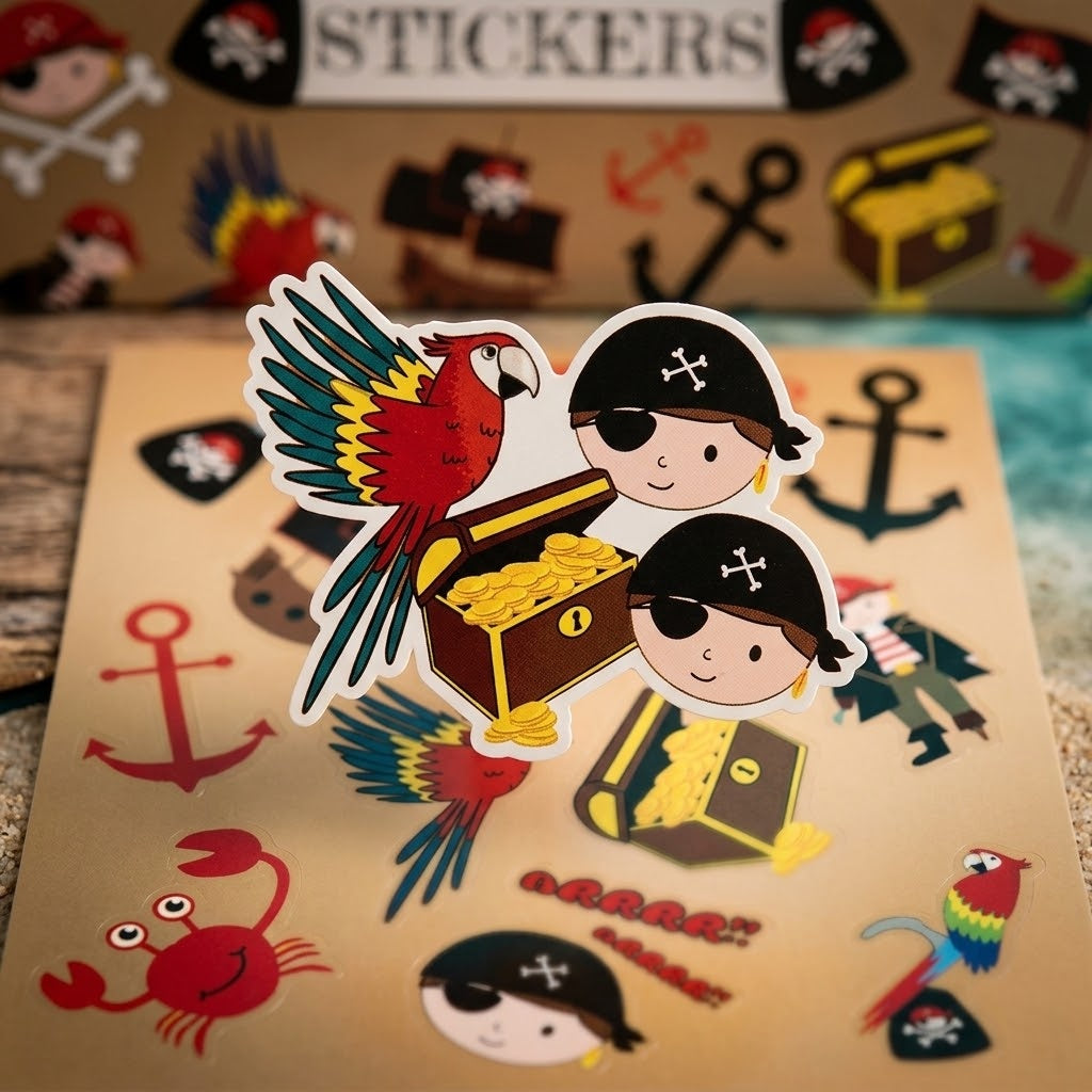 Pirate Stickers Sheet of 12 Party Favour - close-up