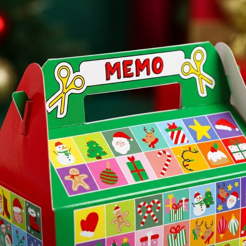 Christmas Memory Game Cardboard Lunch Box Large - close-up