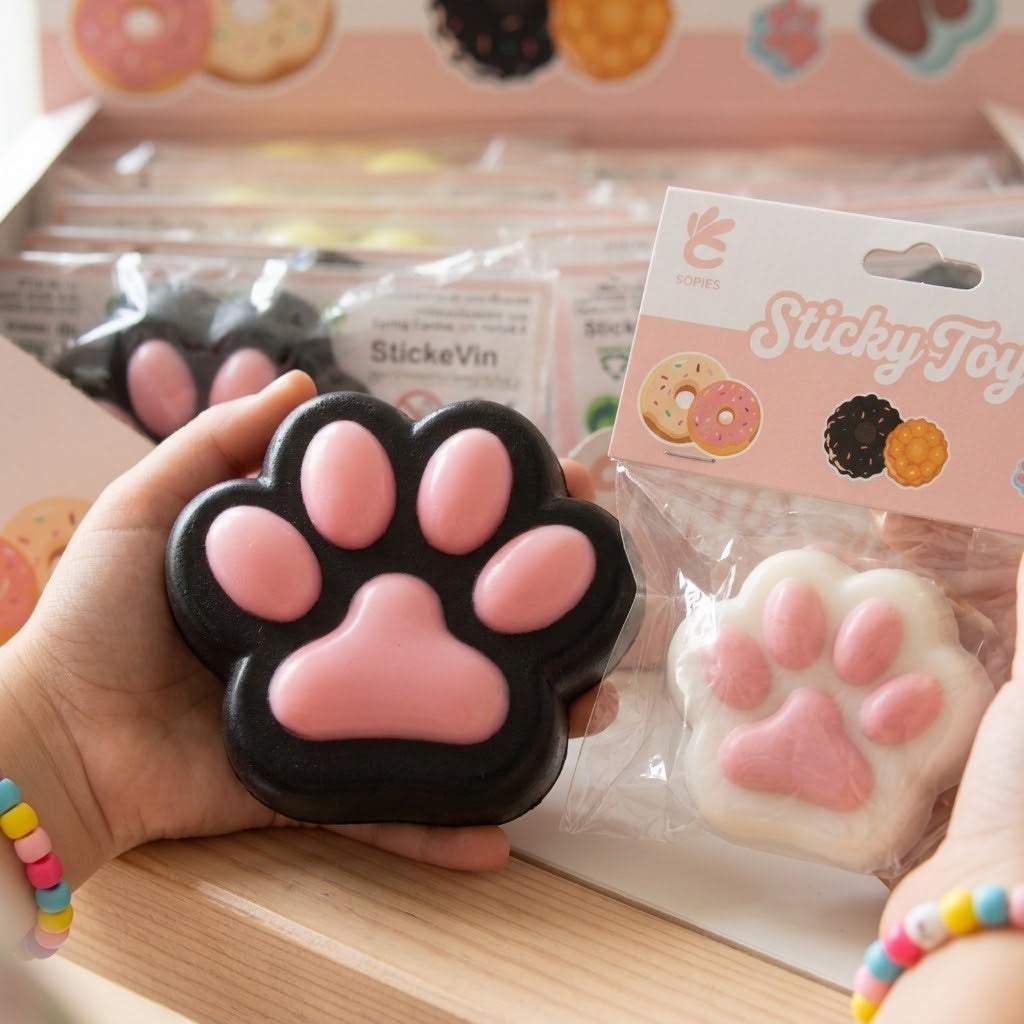 Kawaii Cat Paw Squishy Sticky Stress Toy - close-up