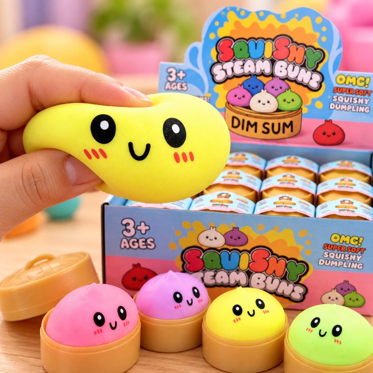Mystery Dumpling Squishy Toy in Steamer Basket 5.5 cm - close-up