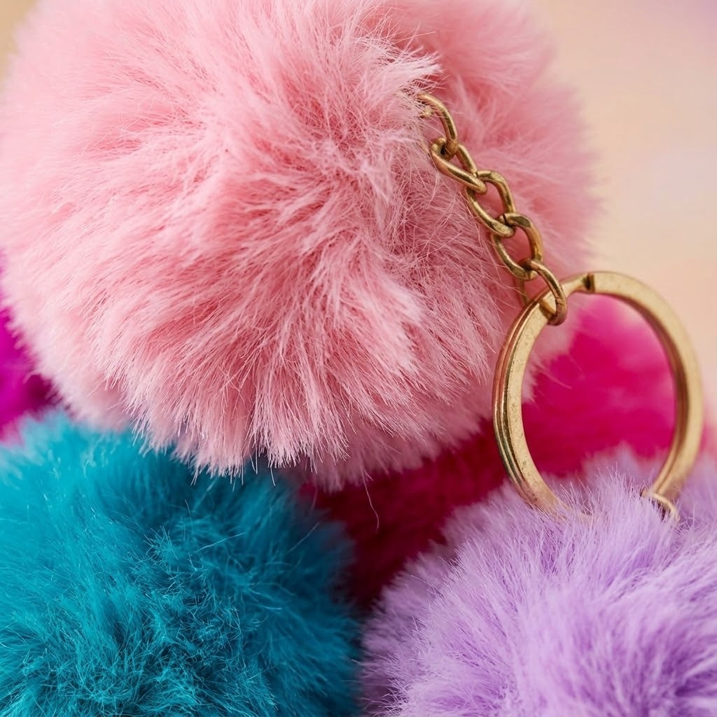 Fluffy Pompom Ball Keychain Small 3.5 cm - close-up