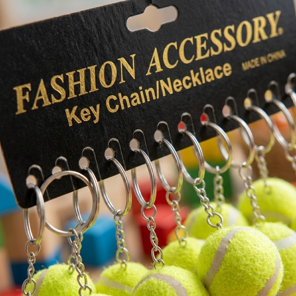 Tennis Ball Keychain Mini Sports Keyring 3.5 cm - close-up